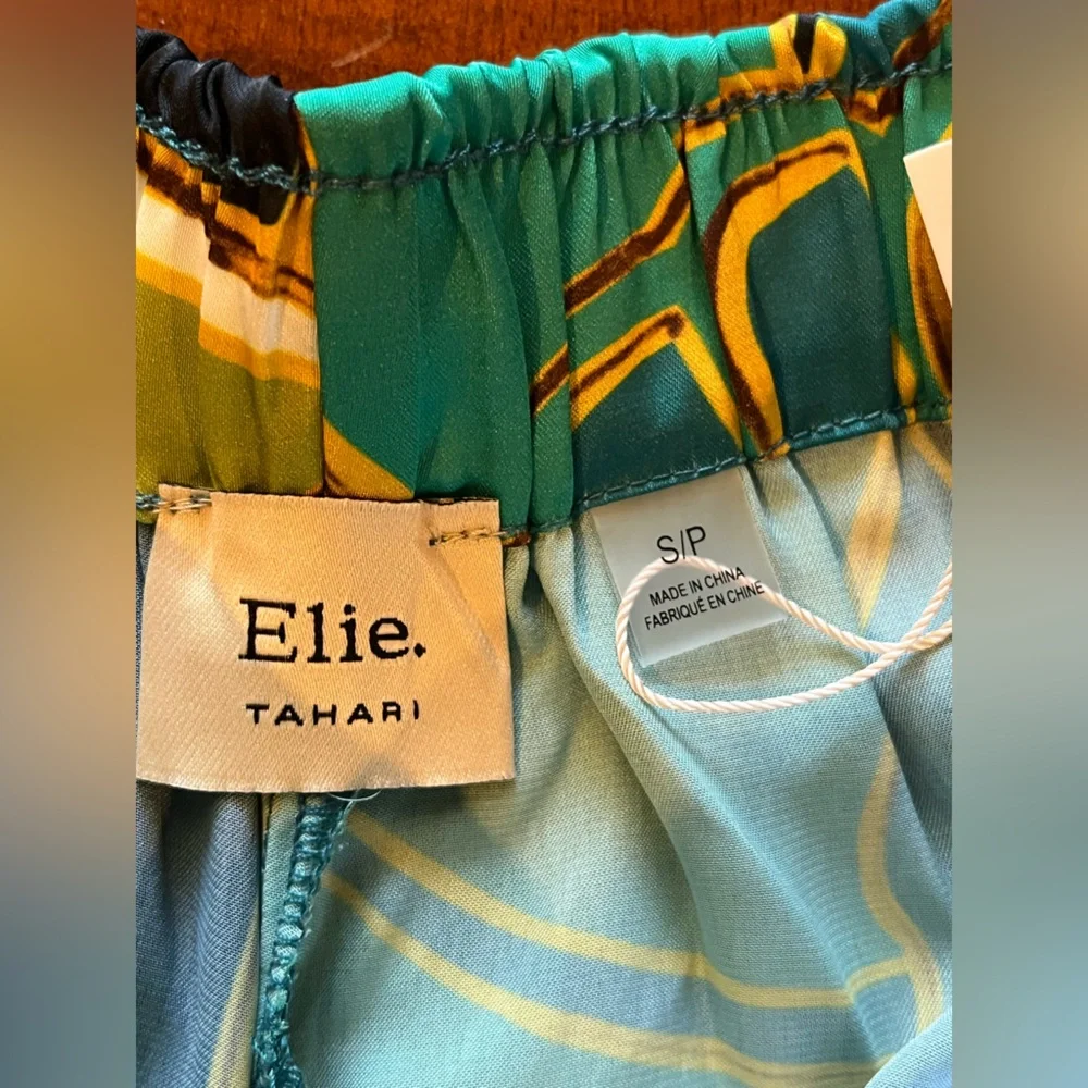 Elie Tahari wide leg palazzo pants. Tropical print Stretchy waist. Green. S. NWT - Picture 14 of 16